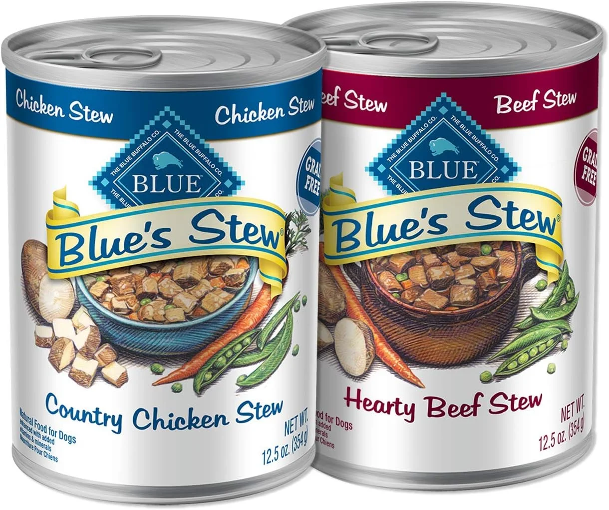 کنسرو غذای سگ بالغ طبیعی Blue Buffalo Blue's Stews، طعم مرغ و گوشت گاو، 354 گرمی (بسته 12 عددی - 6 عدد از هر طعم)