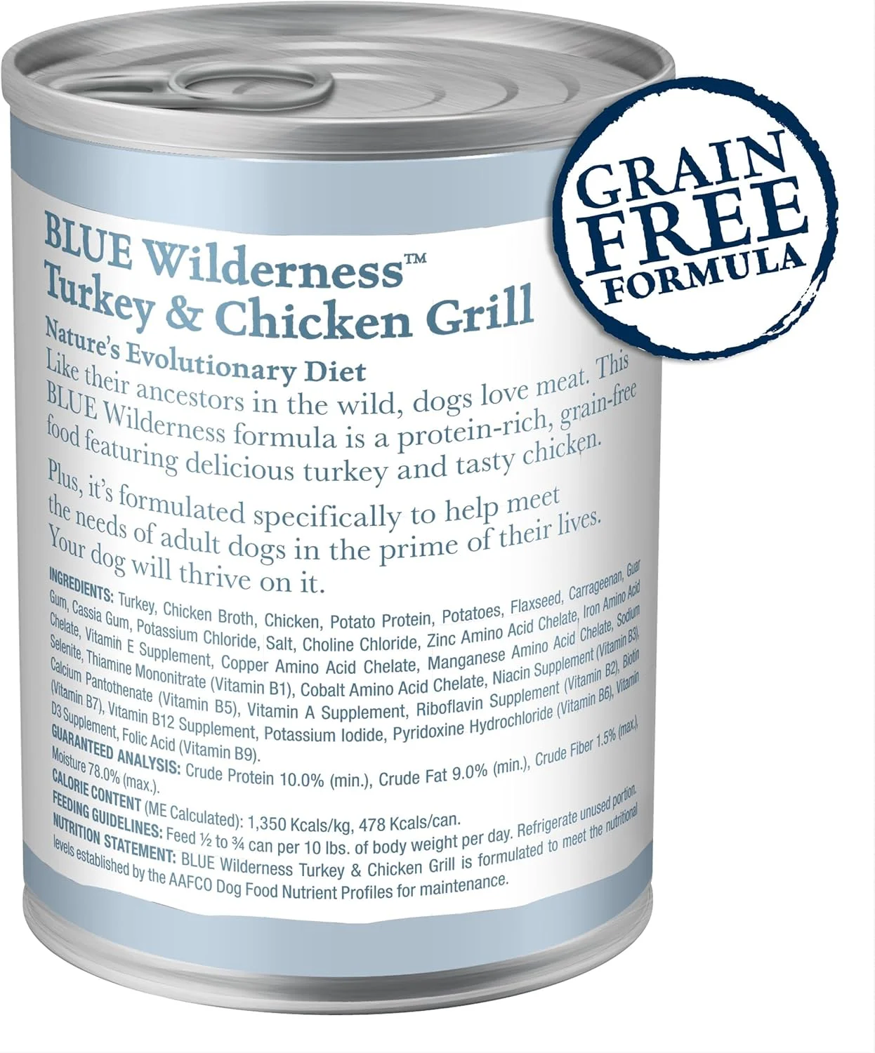 غذای مرطوب سگ بالغ با پروتئین بالا و طبیعی بلو بوفالو Wilderness، طعم بوقلمون و مرغ کبابی، قوطی 354 گرمی (بسته 12 عددی)