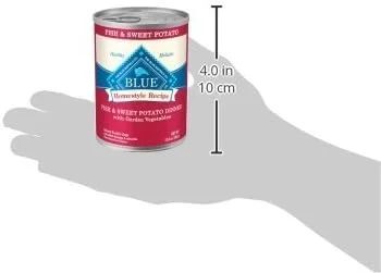 غذای مرطوب سگ بالغ Blue Buffalo Homestyle Recipe با طعم ماهی و سیب زمینی شیرین، قوطی 354 گرمی (بسته 12 عددی)