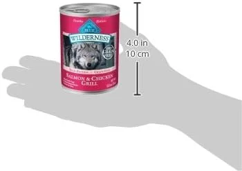 غذای مرطوب سگ بالغ با پروتئین بالا و طبیعی بلو بوفالو Wilderness، طعم ماهی سالمون و مرغ کبابی، قوطی 354 گرمی (بسته 12 عددی) غذای مرطوب سگ بالغ با پروتئین بالا و طبیعی بلو بوفالو Wilderness، طعم ماهی سالمون و مرغ کبابی، قوطی 354 گرمی (بسته 12 عددی)