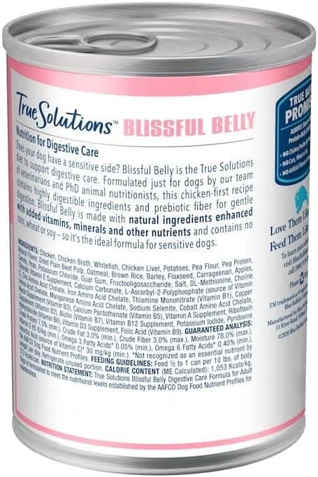 غذای مرطوب سگ بالغ Blue Buffalo True Solutions مراقبت از دستگاه گوارش، تهیه شده با مواد طبیعی، مرغ، قوطی 354 گرمی (12 عدد)