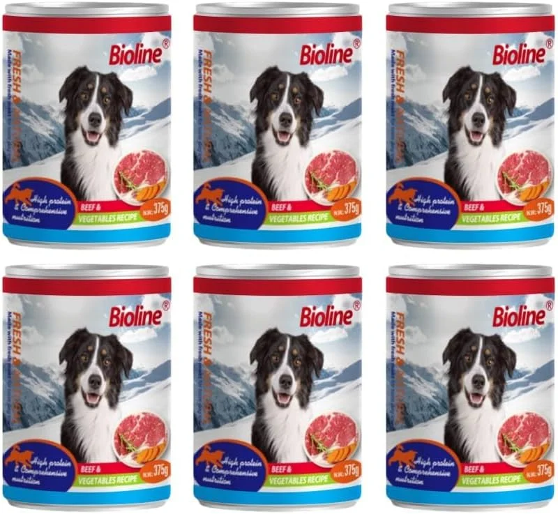 غذای کنسروی سگ بیولاین 375 گرم – طعم گوشت گاو و سبزیجات – غذای مرطوب با پروتئین بالا برای سگ های بالغ – بدون غلات – بسته 6 عددی