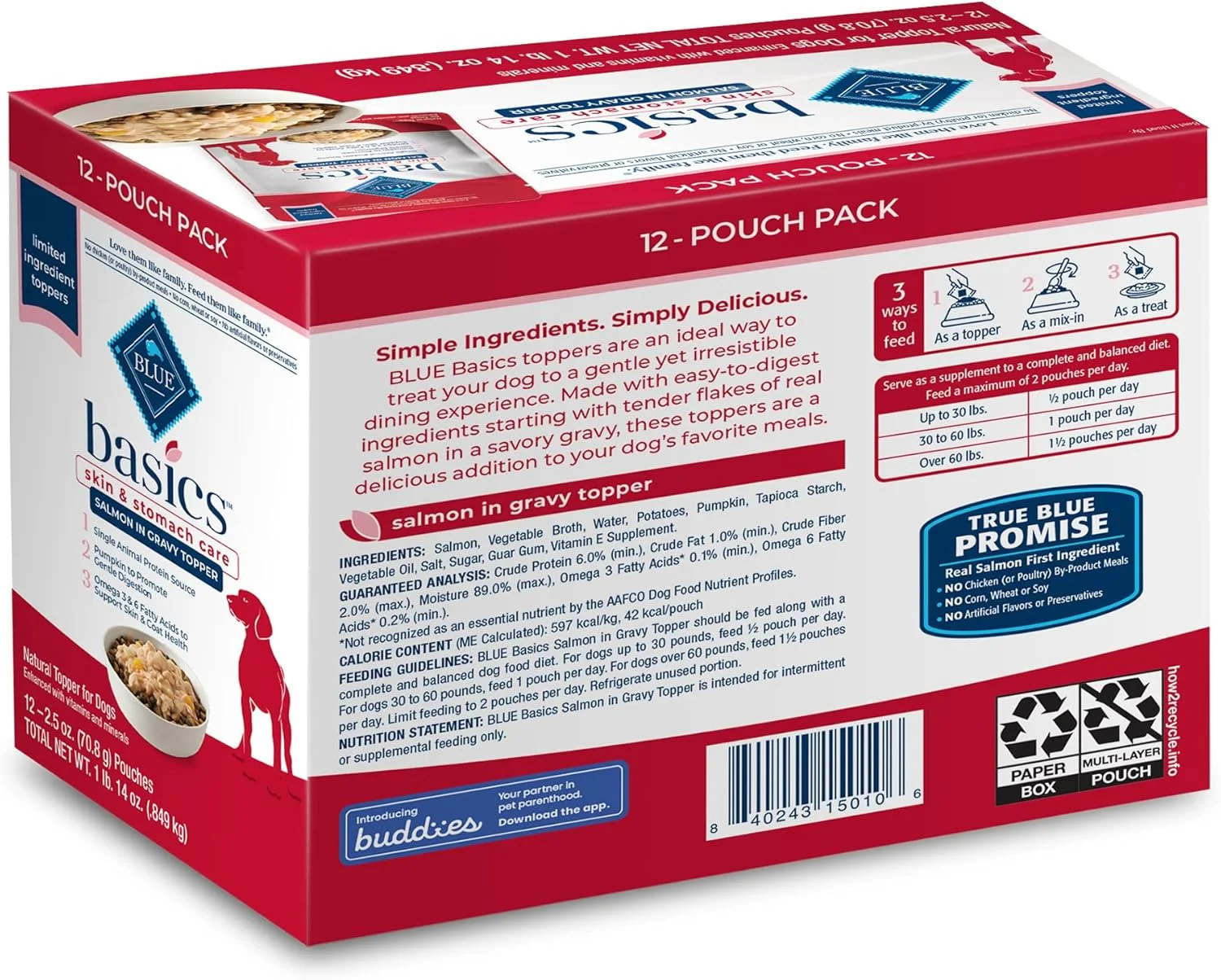 پوچ غذای سگ بالغ سالمون بدون غلات بلو بوفالو بیسیکس، 70 گرمی (بسته 12 عددی)