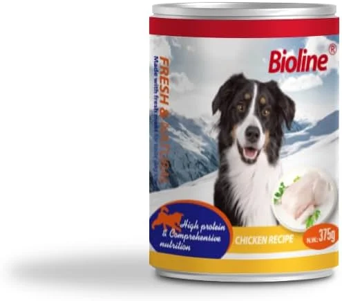 غذای کنسروی سگ بایولاین 375 گرمی – طعم گوشت مرغ – غذای مرطوب پر پروتئین برای سگ های بالغ – بدون غلات – بسته 6 عددی غذای کنسروی سگ بایولاین 375 گرمی – طعم گوشت مرغ – غذای مرطوب پر پروتئین برای سگ های بالغ – بدون غلات – بسته 6 عددی