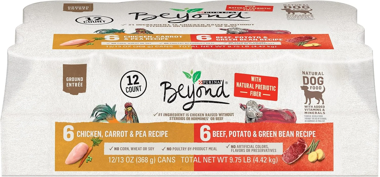 غذای مرطوب سگ بالغ بدون غلات Beyond Purina، پاته طبیعی، بسته متنوع با طعم مرغ و گوشت گاو - (12) قوطی 368 گرمی