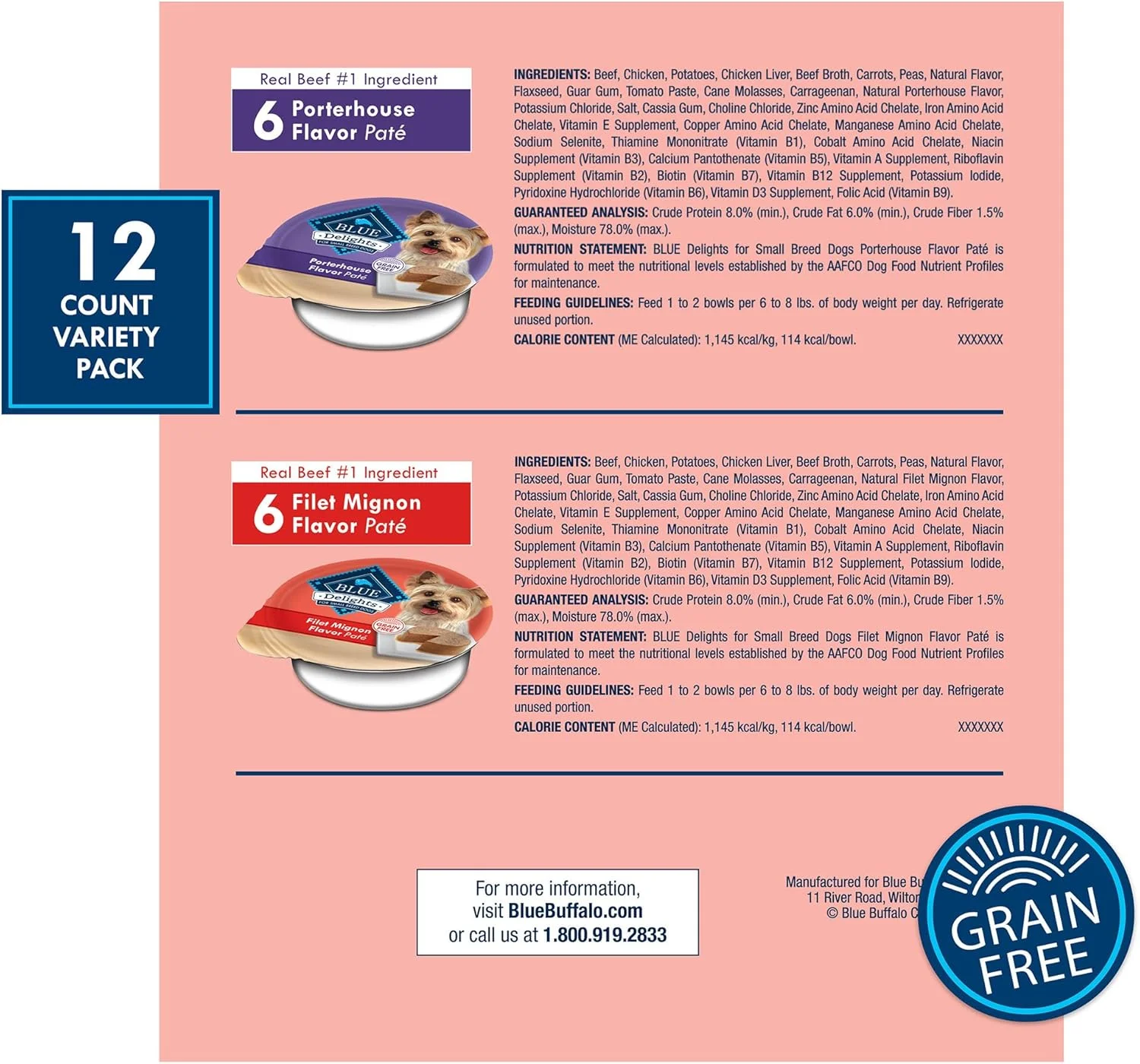 پک متنوع غذای سگ نژاد کوچک بالغ Blue Buffalo Divine Delights، طعم فیله مینیون در آب گوشت لذیذ و طعم پورترهاوس در آب گوشت لذیذ، 99 گرمی (بسته 12 عددی - 6 عدد از هر طعم) پک متنوع غذای سگ نژاد کوچک بالغ Blue Buffalo Divine Delights، طعم فیله مینیون در آب گوشت لذیذ و طعم پورترهاوس در آب گوشت لذیذ، 99 گرمی (بسته 12 عددی - 6 عدد از هر طعم)