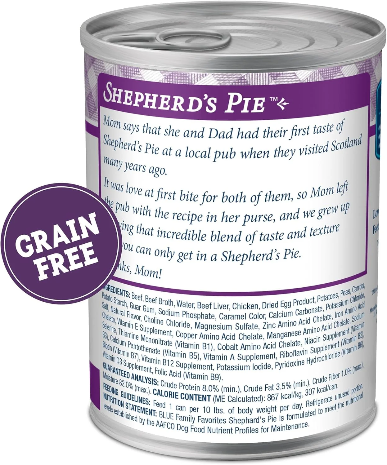 غذای مرطوب سگ بالغ بلو بوفالو فامیلی فیوریتز، تهیه شده با مواد طبیعی، پای چوپان، قوطی 354 گرمی (بسته 12 عددی)