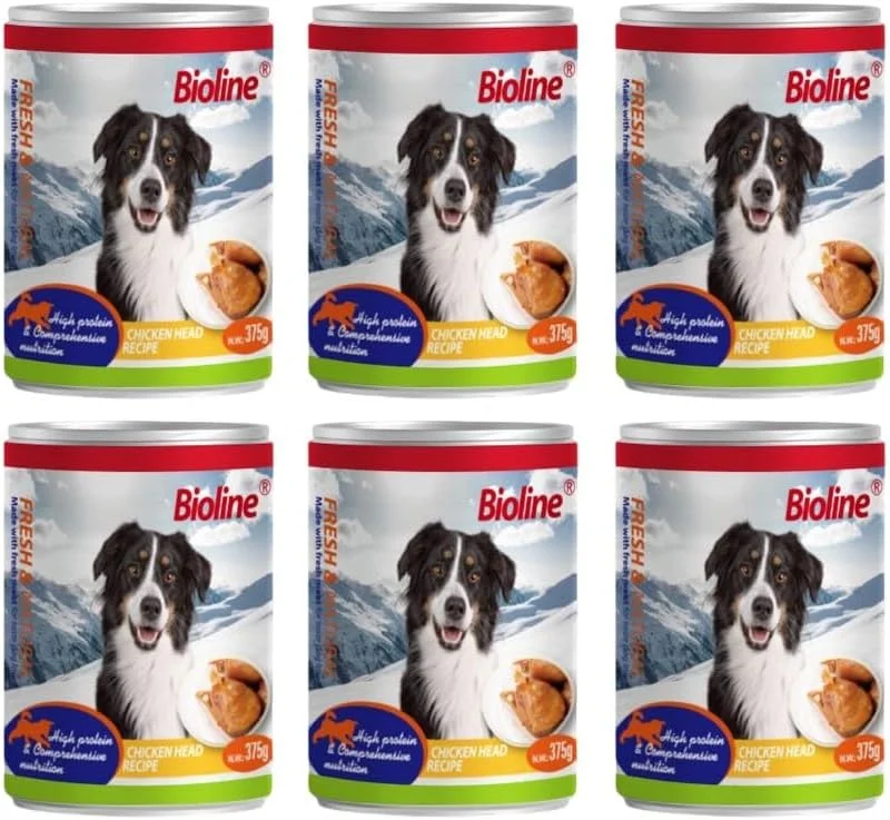 غذای کنسروی سگ بایولاین 375 گرمی – طعم سر مرغ – غذای مرطوب با پروتئین بالا برای سگ های بالغ – بدون غلات – بسته 6 عددی