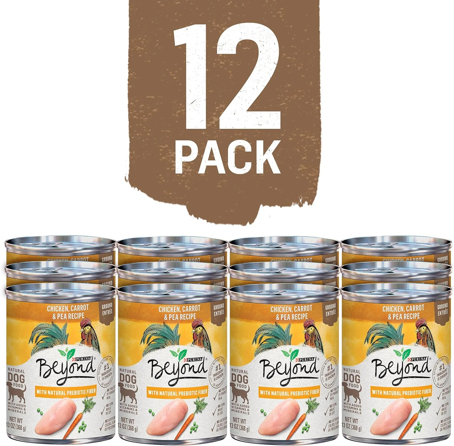 غذای مرطوب سگ بالغ بدون غلات Beyond Purina، پاته طبیعی، دستور پخت مرغ، هویج و نخود - (12) قوطی 368 گرمی