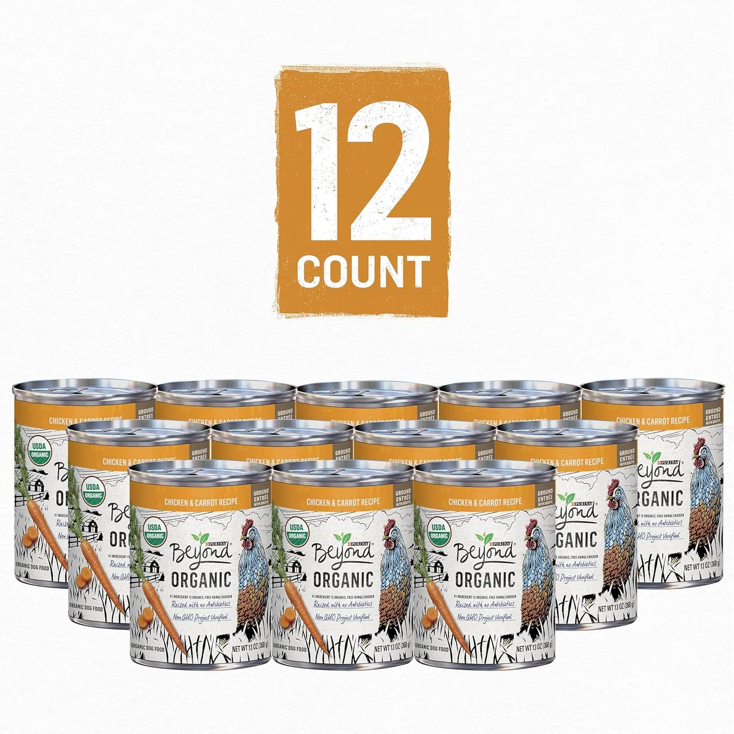 غذای مرطوب سگ ارگانیک Beyond Purina، دستور پخت مرغ و هویج ارگانیک برای سگ بالغ با آب گوشت - (بسته 12 عددی) قوطی های 368 گرمی.