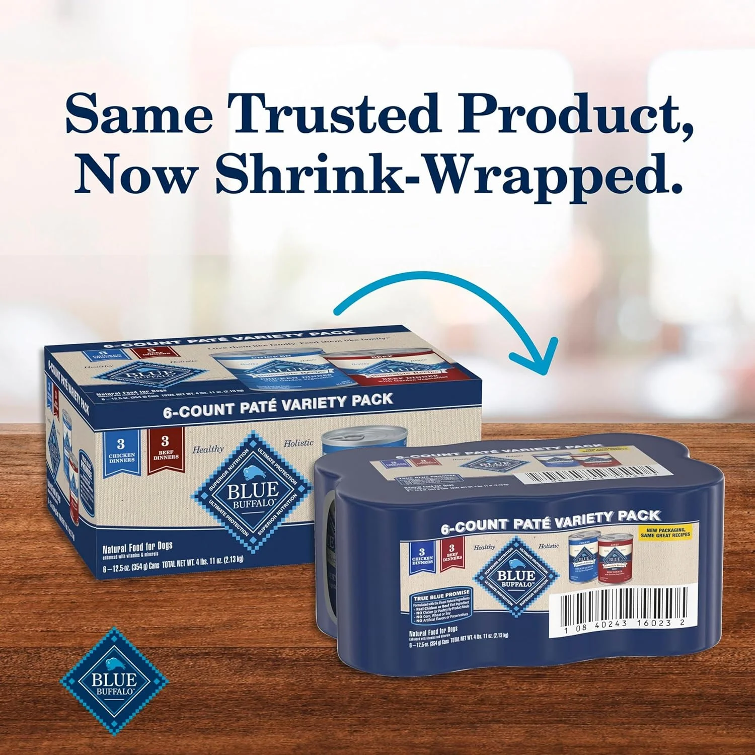 پک متنوع غذای مرطوب سگ بالغ با طعم مرغ و گوشت گاو بلو بوفالو، دستور پخت خانگی، غلات کامل، قوطی 354 گرمی (6 عددی)