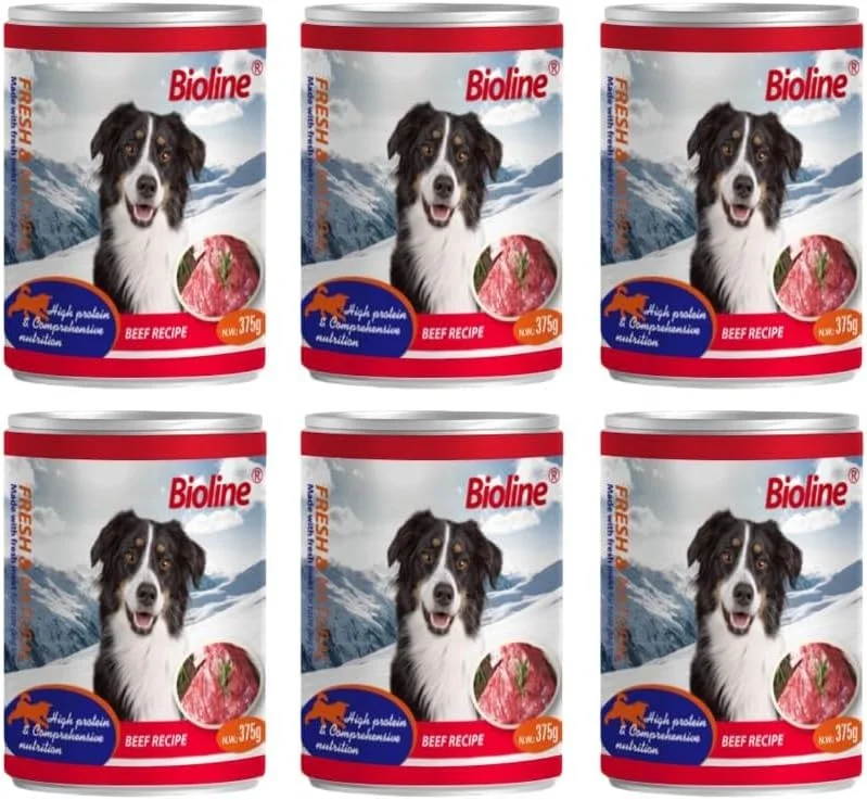 غذای کنسروی سگ بایولاین 375 گرمی – طعم گوشت گاو – غذای مرطوب با پروتئین بالا برای سگ های بالغ – بدون غلات – بسته 6 عددی