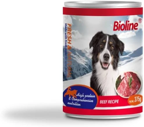 غذای کنسروی سگ بایولاین 375 گرمی – طعم گوشت گاو – غذای مرطوب با پروتئین بالا برای سگ های بالغ – بدون غلات – بسته 6 عددی