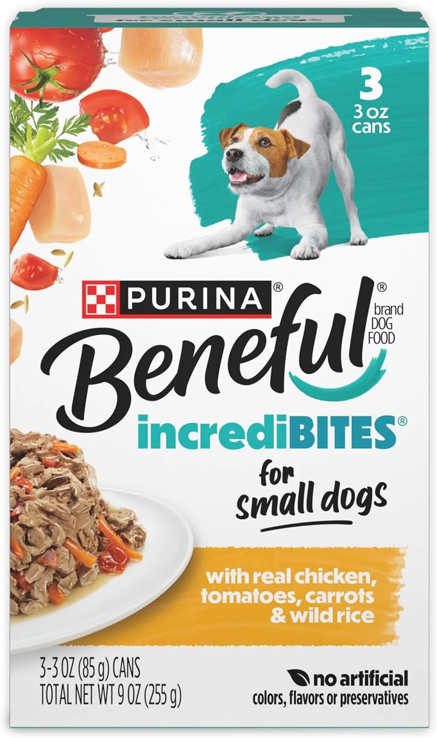 غذای مرطوب سگ نژاد کوچک Beneful Purina با سس، IncrediBites با مرغ واقعی - (8 بسته 3 تایی) قوطی های 3 اونسی
