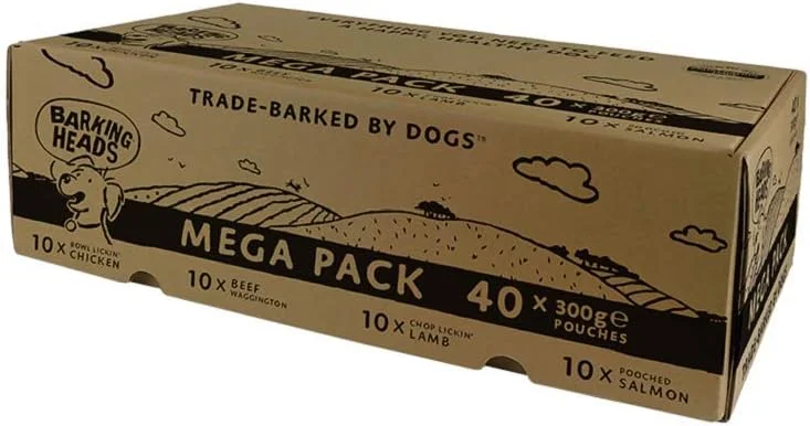 پوچ غذای مرطوب سگ Barking Heads - بسته متنوع مگا - طبیعی و بدون غلات، بدون طعم دهنده های مصنوعی به همراه ویتامین ها و مواد معدنی افزوده شده 40 عدد 300 گرمی