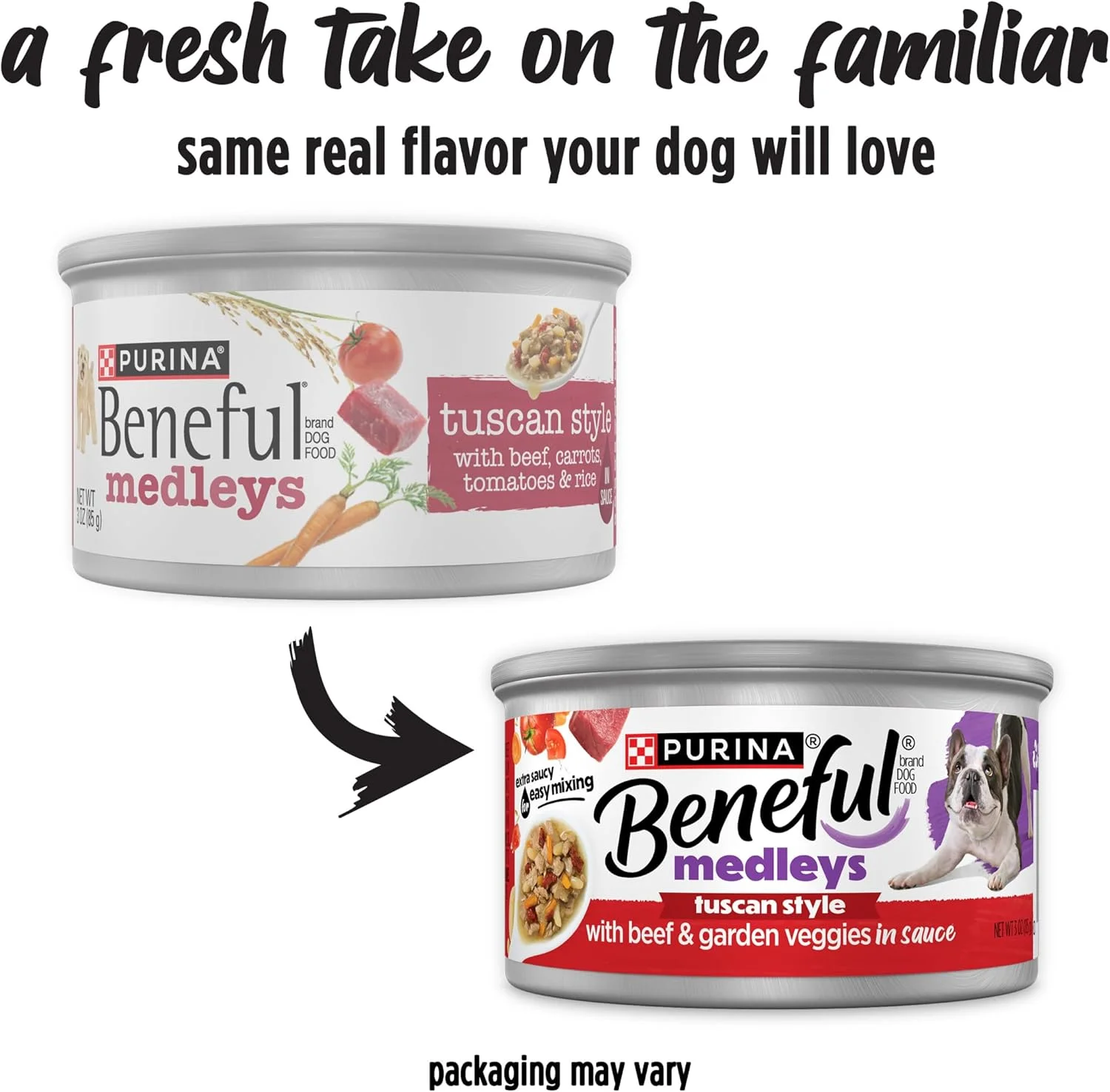 غذای سگ مرطوب پورینا بنفول مدل Medleys Tuscan Style با گوشت گاو واقعی، هویج، گوجه فرنگی و برنج در سس - (بسته 12 عددی) قوطی های 85 گرمی