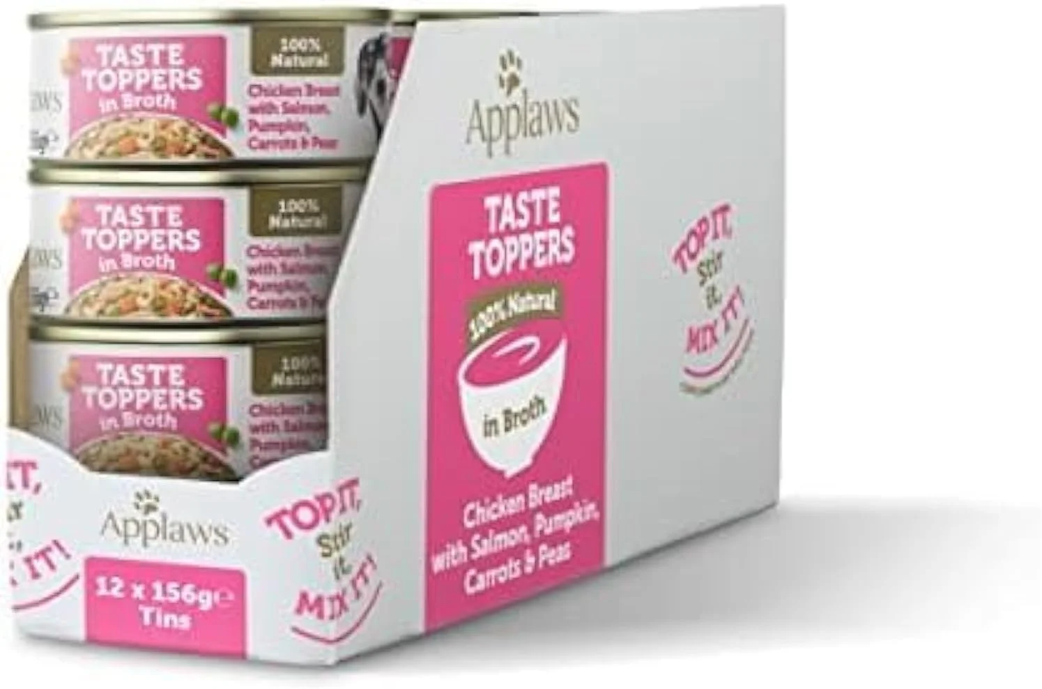 غذای سگ آپلاز، طعم دهنده سینه مرغ با ژامبون، کدو تنبل، هویج و نخود فرنگی در آب گوشت، قوطی 156 گرمی (بسته 12 عددی)