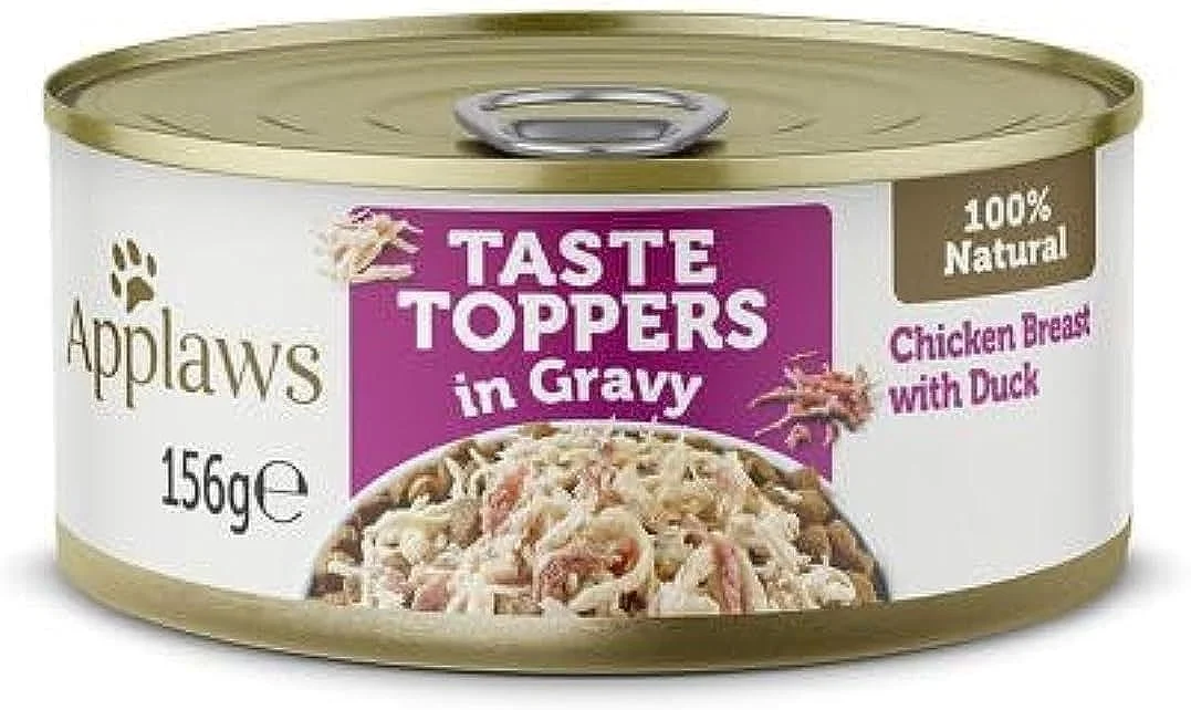 غذای سگ آپلاز، طعم دهنده سینه مرغ و اردک در آب گوشت، قوطی 156 گرمی (بسته 12 عددی)