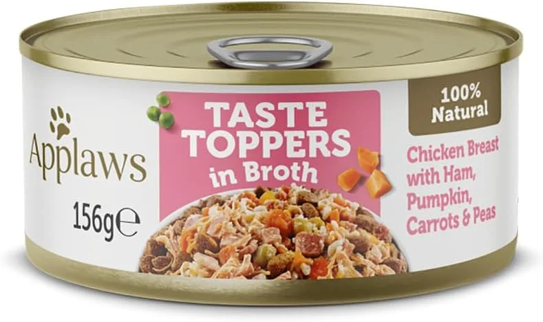 تاپر طعم غذای سگ آپلاز با طعم مرغ و ژامبون در آب گوشت 156 گرمی