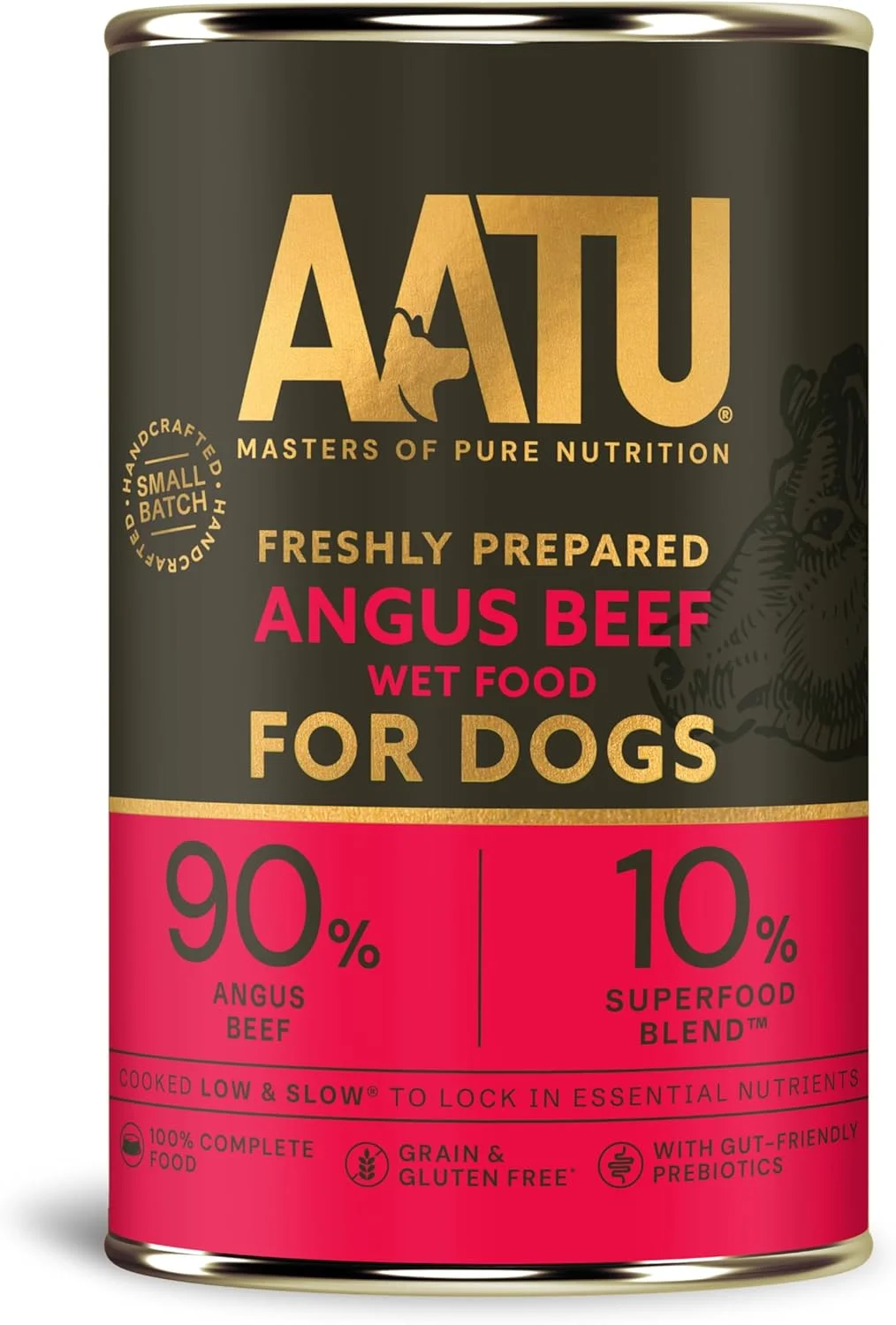 غذای مرطوب سگ AATU 90/10 در قوطی - گوشت گاو آنگوس (6x400 گرم) - دستور پخت بدون غلات - بدون مواد مصنوعی