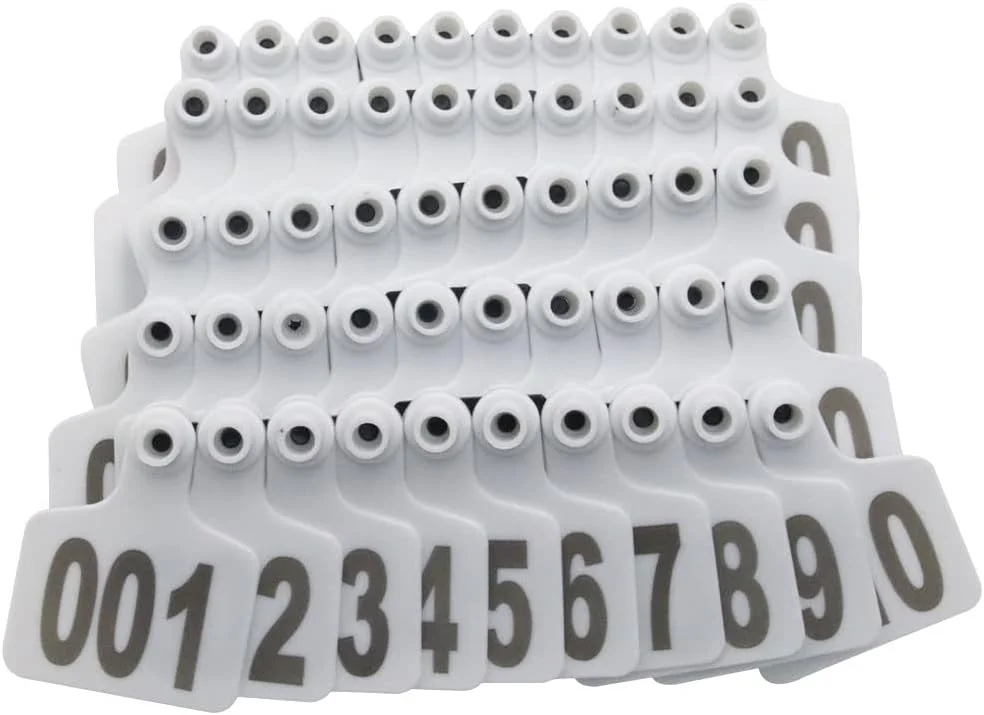 برچسب گوش گاو، برچسب های گوش دام پلاستیکی بزرگ برای گوسفند گاو گوساله خوک با شماره 001-100/101-200/201-300، برچسب های شناسایی حیوانات (سفید، 001-100)