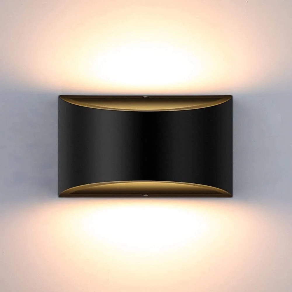 چراغ دیواری داخلی Mjsdjof، چراغ دیوارکوب آلومینیومی مشکی مدرن 12 وات LED، چراغ های دیوارکوب بالا و پایین برای اتاق نشیمن، اتاق خواب، راهرو، پله ها، مسیر (شامل مهره های لامپ COB)
