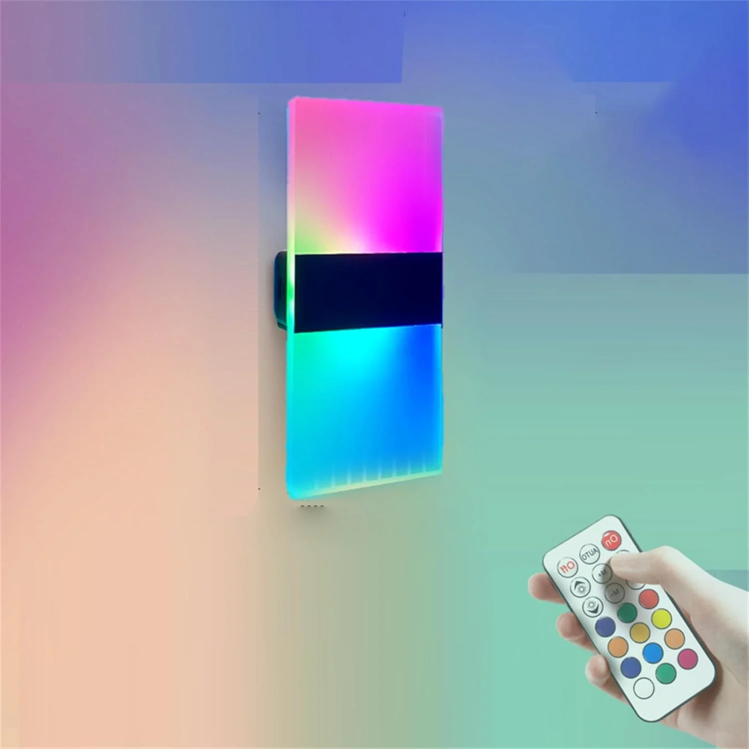 چراغ دیواری RGB با کنترل از راه دور، چراغ‌های دیواری قابل شارژ با باتری، چراغ دیواری LED کم‌نور شونده، چراغ دیواری آلومینیومی اکریلیک مناسب اتاق خواب، اتاق نشیمن، دفتر کار، راهرو (مربع)