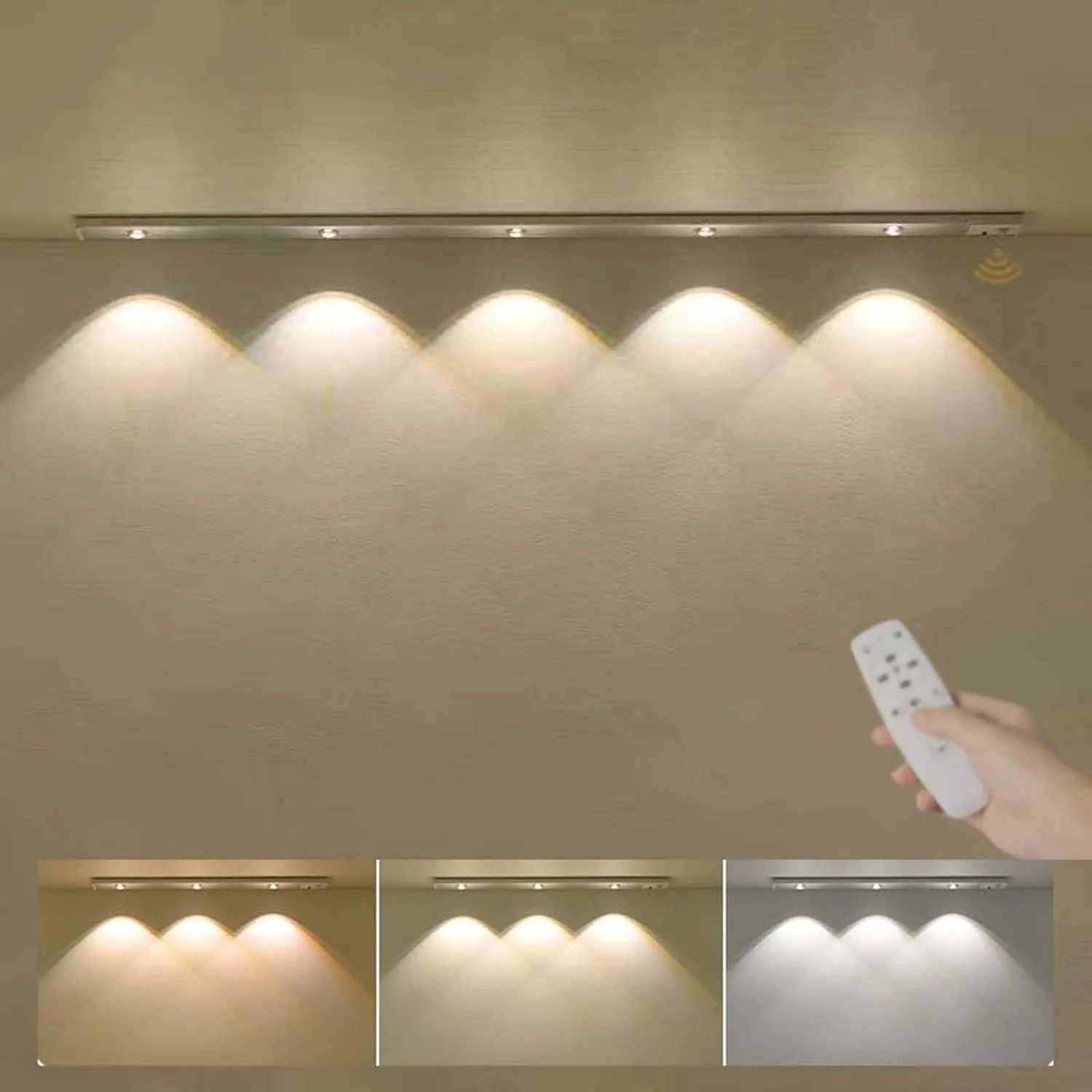 چراغ دیواری LED دیمر پذیر با کنترل از راه دور، چراغ دیواری با حسگر حرکتی، چراغ دیواری داخلی، چراغ کمد قابل شارژ USB، چراغ های باریک زیر کابینت، قفسه آشپزخانه، کمد 3 حالت نور (100 سانتی متر)