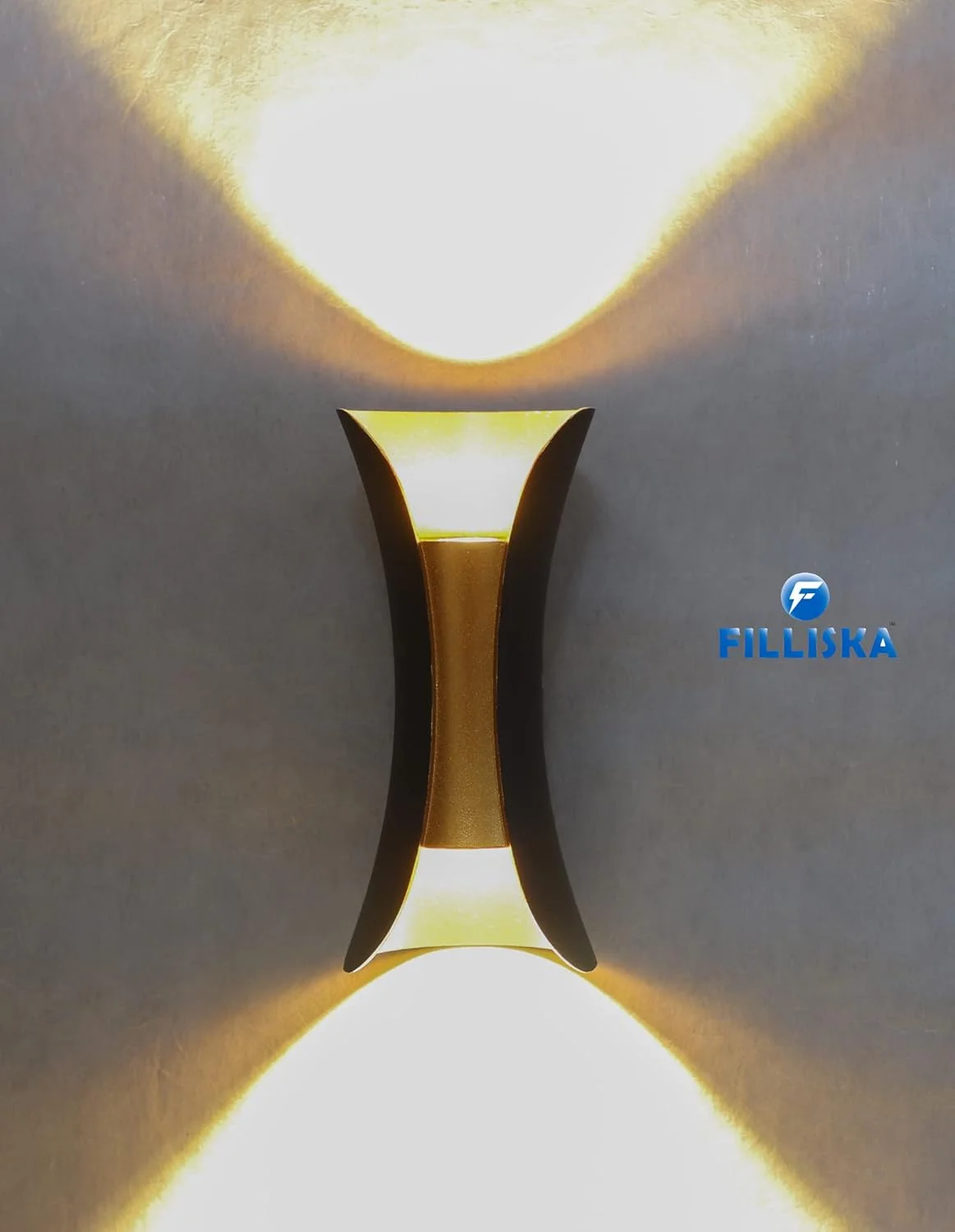 چراغ دیواری ال ای دی بالا و پایین FILLISKA® مناسب فضای داخلی/خارجی، نور سفید گرم، بدنه آلومینیومی ضد باران و ضد ضربه IP-65 (مشکی طلایی-099)