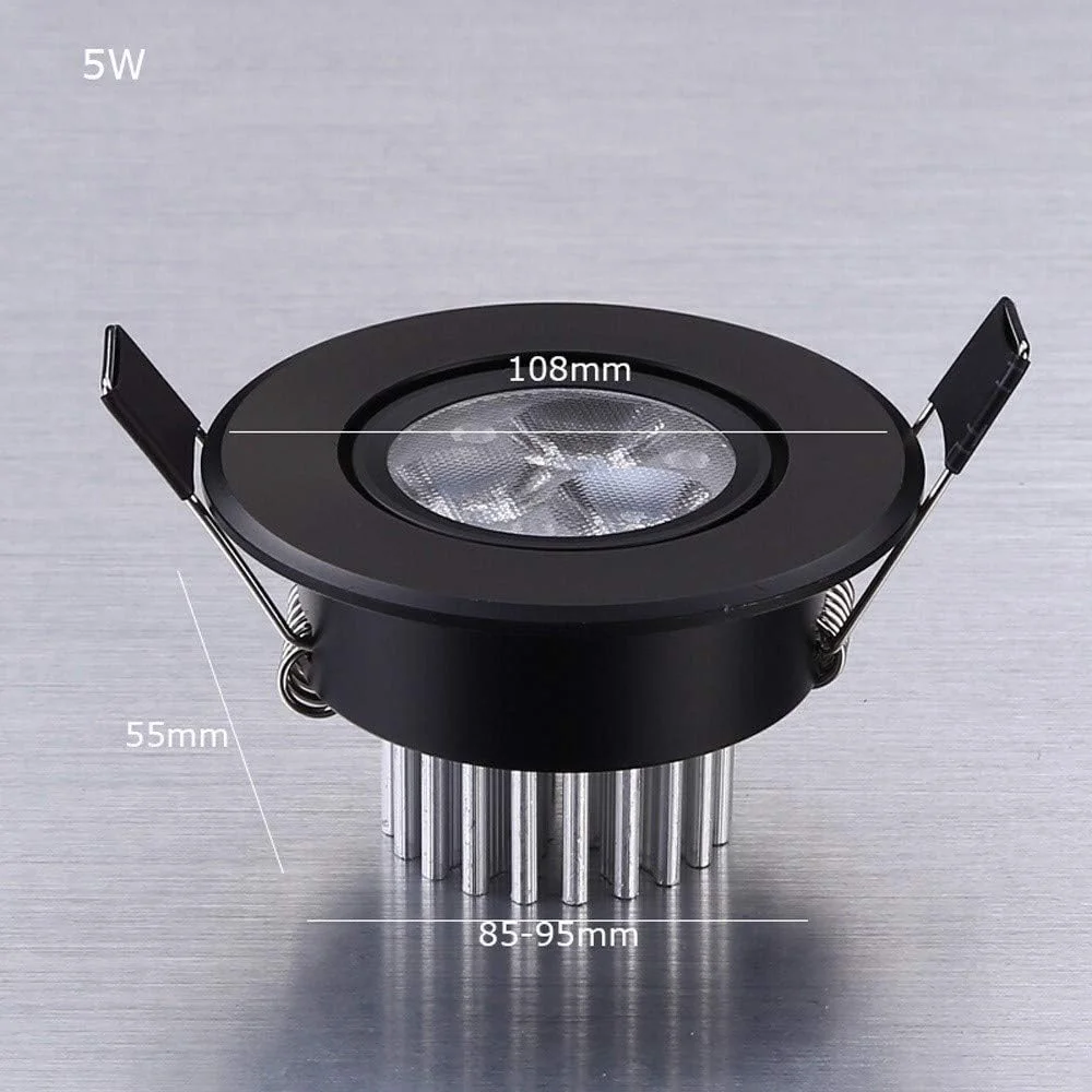 چراغ های LED توکار مشکی 5 وات COB، چراغ نقطه ای LED جهت دار، آلومینیوم دایکاست، چراغ سقفی شیب دار با زاویه تابش 120 درجه، نورپردازی 3000K 4000K 6000K، چراغ دیوار شوی برای دکوراسیون اتاق نشیمن فروشگاه