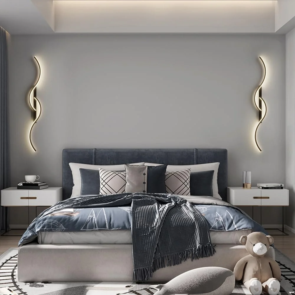 چراغ دیواری LED کمانی، چراغ شستشوی دیوار دکوراسیون هنری مدرن خطی، 3000-6000K، چراغ های دیواری تزئینی داخلی دیمر پذیر برای اتاق نشیمن، راهرو، اتاق خواب، گالری، دیوار پس زمینه