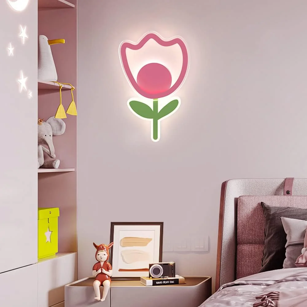 چراغ دیواری LED اتاق کودک، چراغ دیواری کارتونی، چراغ دیواری لاله، چراغ دیواری 15 وات دکور اتاق کودک، چراغ های شستشوی دیواری داخلی برای اتاق خواب دخترانه مهد کودک