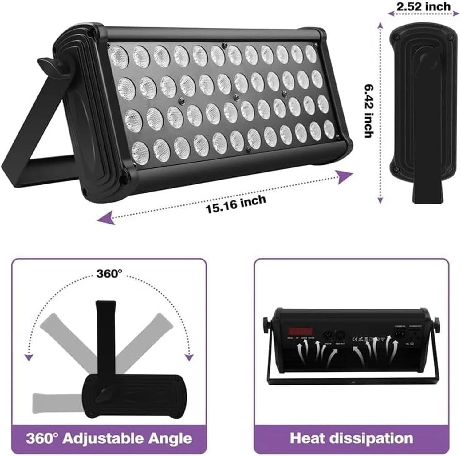 نوار نور RGB هشتاد واتی CNAOHGHN، وال واشر LED، نورافکن LED، نورافکن DMX512، نورافکن استیج قابل تنظیم، دیمینگ نرم 0-100٪، مناسب برای مهمانی دیسکو دی جی هالووین کریسمس