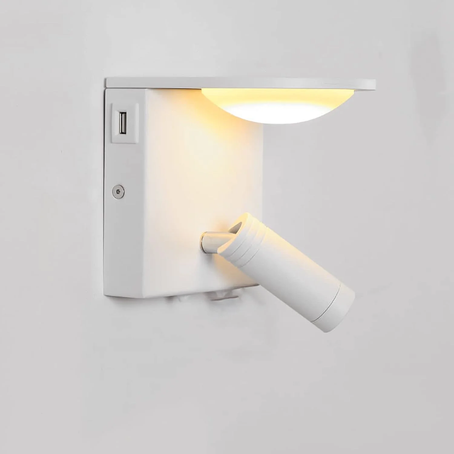 چراغ خواب LED کنار تخت، چراغ مطالعه اتاق خواب با پورت USB، چراغ دیواری با کلید، نورافکن قابل تنظیم 350 درجه با قفسه، مناسب راهرو، پله ها، هتل ها، چراغ شب داخلی، 3200K، 3W+5W