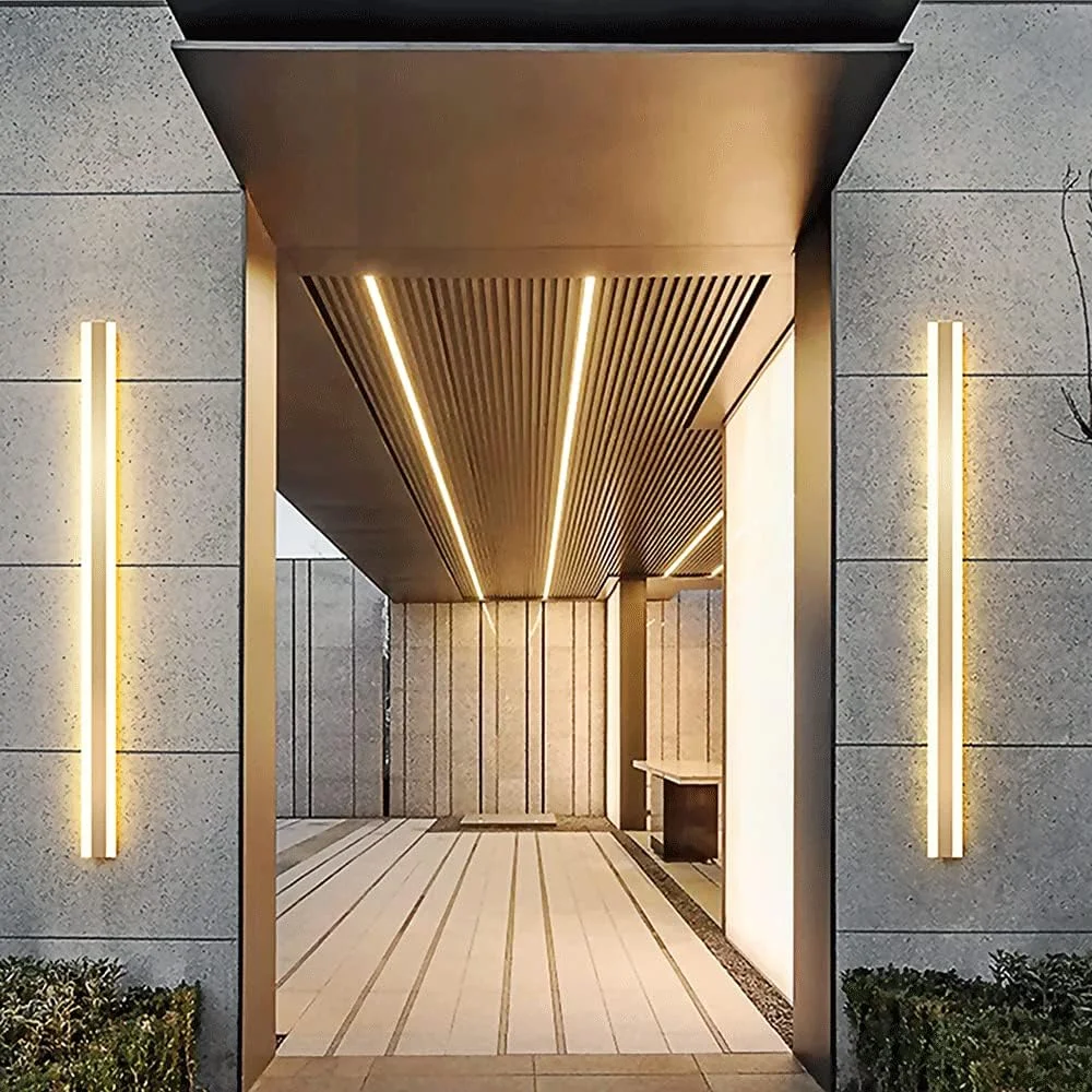 چراغ خطی طلایی، چراغ جوی بلند نواری برای اتاق نشیمن، چراغ دیواری فلزی آلومینیومی با آباژور اکریلیک، چراغ دیوار شوی پس زمینه LED مدرن برای اتاق خواب، لوسترهای مدرن (تک رنگ 80 سانتی متر)