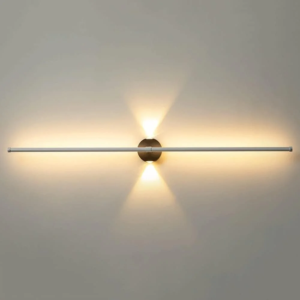 چراغ دیواری خطی LED مدرن، نورپردازی گوشه ای مبل، چراغ دیواری فلزی سفید با سایه سیلیکونی، چراغ راهرویی باریک و بلند، چراغ دیواری تزئینی 4000K (تک رنگ 80 سانتی متر)