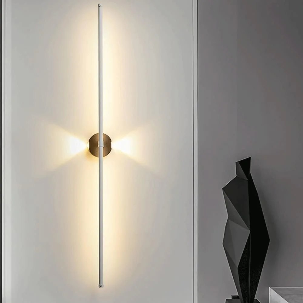 چراغ دیواری خطی LED مدرن، نورپردازی گوشه ای مبل، چراغ دیواری فلزی سفید با سایه سیلیکونی، چراغ راهرویی باریک و بلند، چراغ دیواری تزئینی 4000K (تک رنگ 80 سانتی متر)
