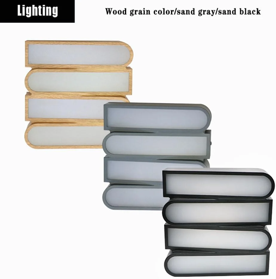 چراغ دیواری آلومینیومی/چوبی، چراغ دیواری بیرونی، چراغ مدرن سرسرایی با حباب شیشه ای، روشنایی نصب شده روی دیوار 6000K / 3000K، چراغ وال واشر کتابی شکل، ضد آب، مناسب دکور دیوار برای راهرو، کافه، مشکی/خاکستری/چوبی