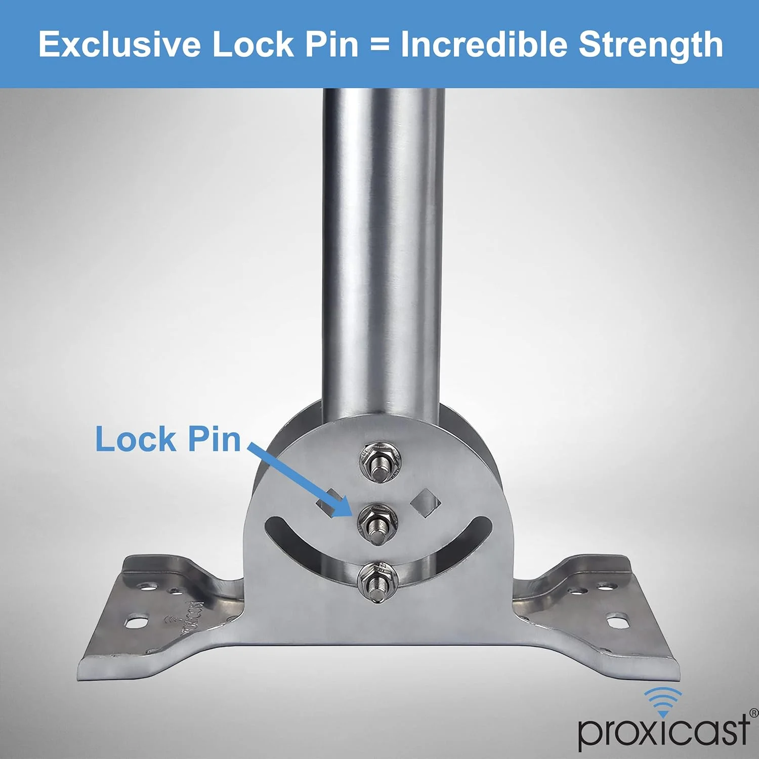 پایه آنتن استیل ضد زنگ جامد Proxicast Pro-Grade J-Max - پایه جهانی قابل تنظیم و قفل شونده در فضای باز و میله J شکل (لوله 1.5 اینچی در 18 اینچ) برای نصب روی دیوار، لبه یا سقف (ANT-800-JP3)