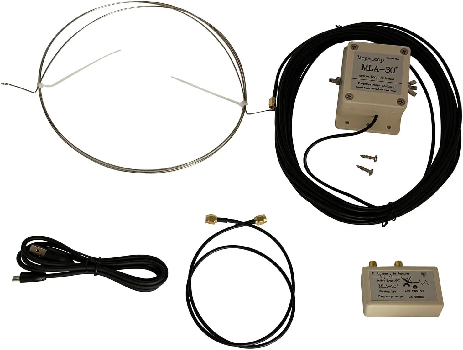 آنتن حلقوی اوسنگسی MLA-30 پلاس 0.5-30 مگاهرتز، دریافت فعال، نویز کم، آنتن موج کوتاه متوسط برای رادیو پلاستیکی فضای باز، پشت بام، بالکن