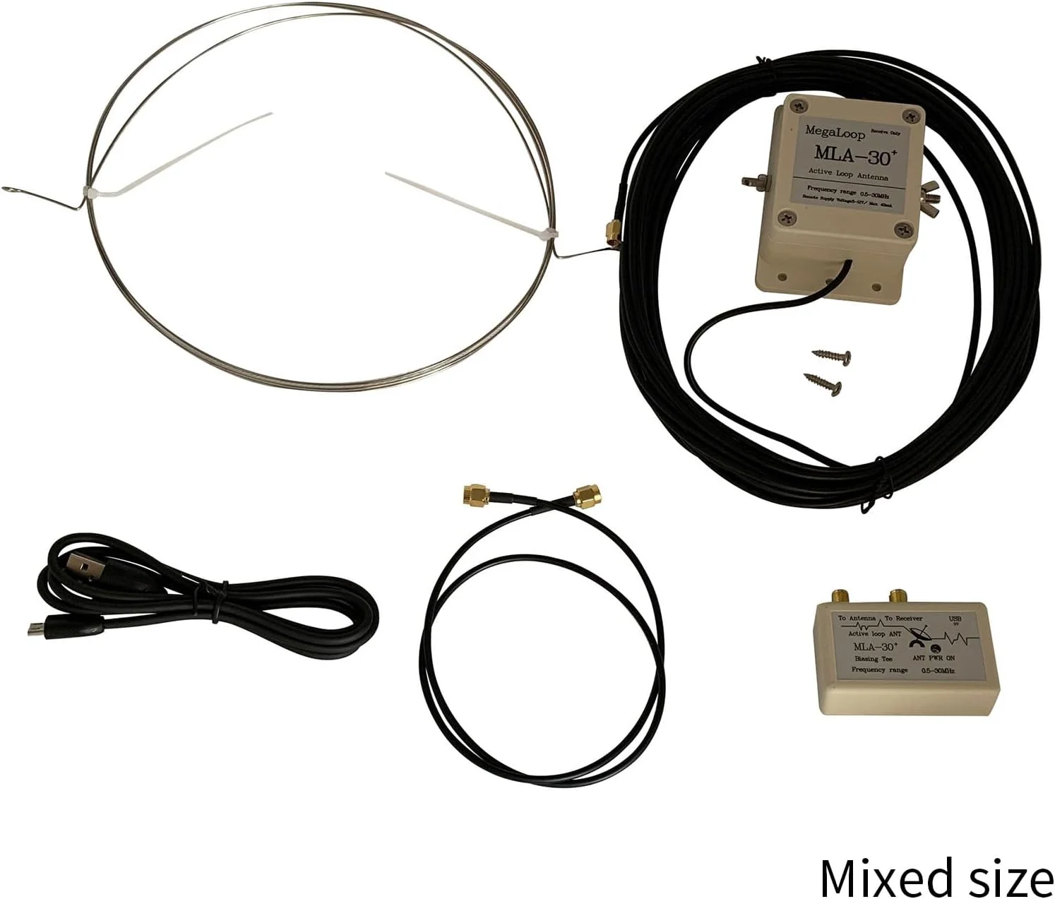 آنتن حلقوی اوسنگسی MLA-30 پلاس 0.5-30 مگاهرتز، دریافت فعال، نویز کم، آنتن موج کوتاه متوسط برای رادیو پلاستیکی فضای باز، پشت بام، بالکن