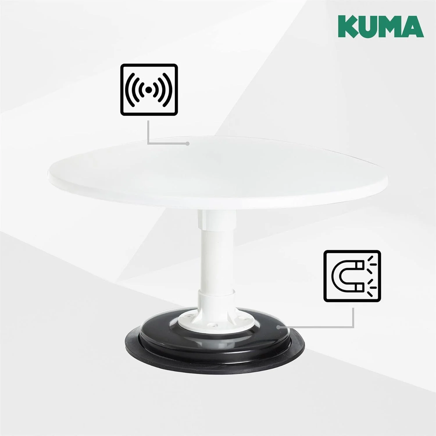 آنتن تلویزیون HD با ولتاژ 12/24 ولت KUMA Cosmos با پایه مغناطیسی برای استفاده قابل حمل در فضای باز. همه جهته برای دریافت 360 درجه. ایده آل برای RV و کاروان ها. ضد آب جمع و جور با ضد UV