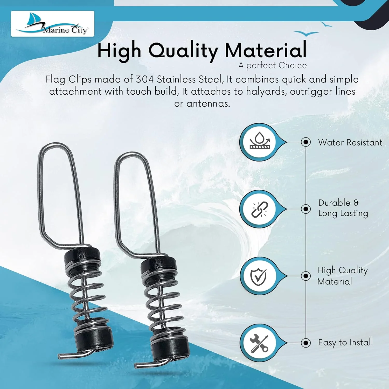 گیره های پرچم آنتن استیل ضد زنگ درجه یک MARINE CITY (2 عدد)
