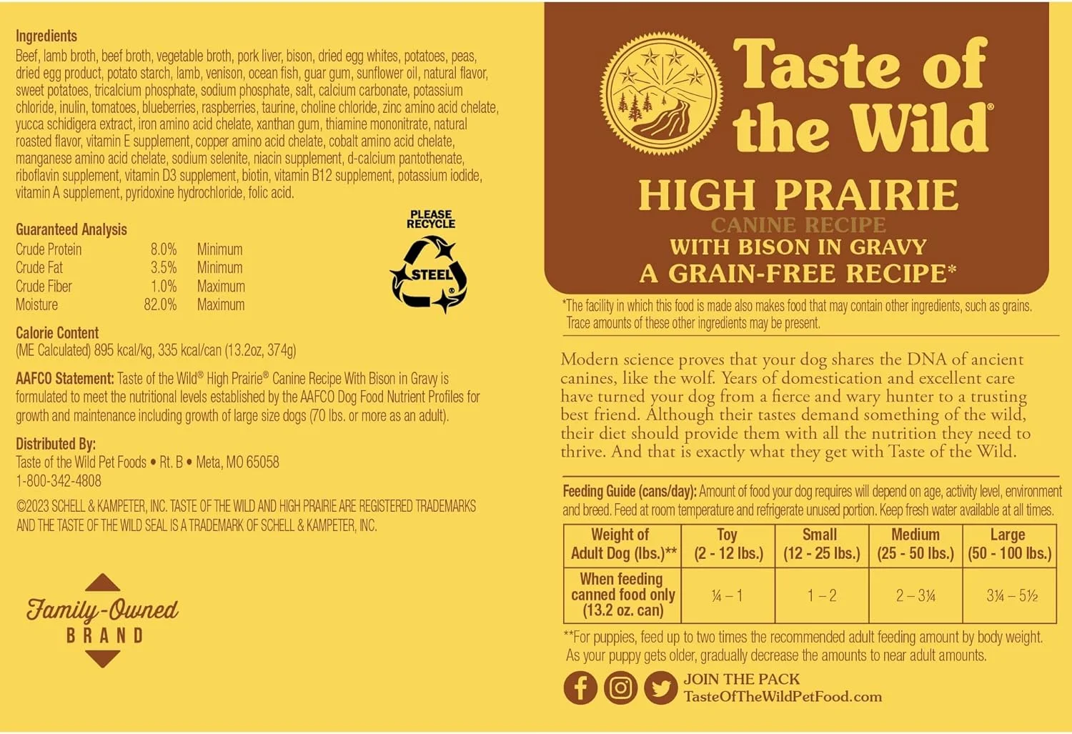 غذای سگ Taste of the Wild High Prairie با طعم بوفالو در آب گوشت 374 گرم