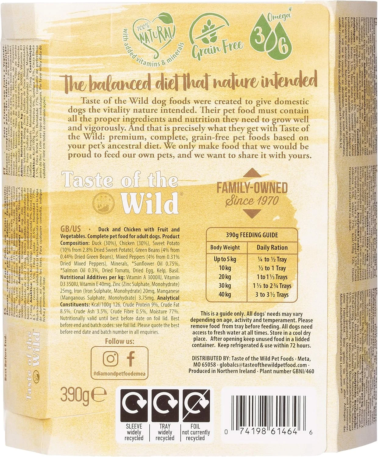 غذای مرطوب سگ طعم طبیعت با طعم اردک، میوه و سبزیجات، 390 گرم