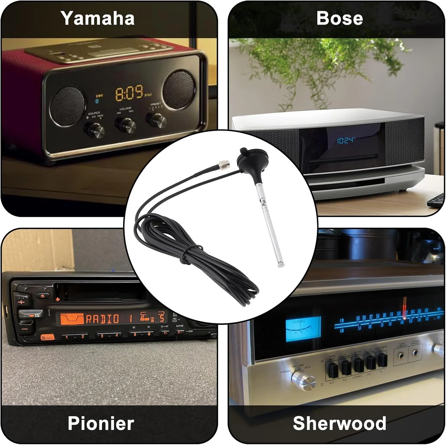 آنتن FM خارجی EMSea کابل کواکسیال صوتی RG174 آنتن FM 88-108 مگاهرتز 75 اهم 21 سانتی متر سازگار با یاماها سازگار با شروود