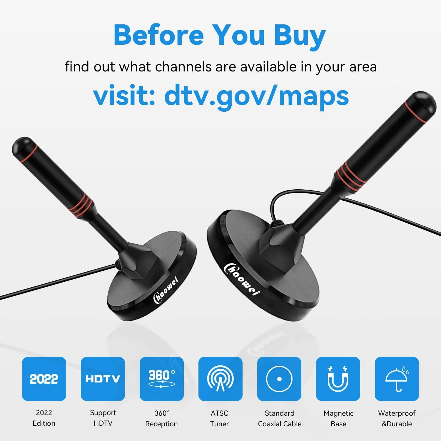 آنتن تلویزیون دیجیتال HD Chaowei با پایه مغناطیسی، کابل آنتن کواکسیال 16.5 فوت - آنتن تلویزیون قابل حمل داخلی و خارجی برای تلویزیون های 4K 1080p آنتن تلویزیون دیجیتال HD Chaowei با پایه مغناطیسی، کابل آنتن کواکسیال 16.5 فوت - آنتن تلویزیون قابل حمل داخلی و خارجی برای تلویزیون های 4K 1080p