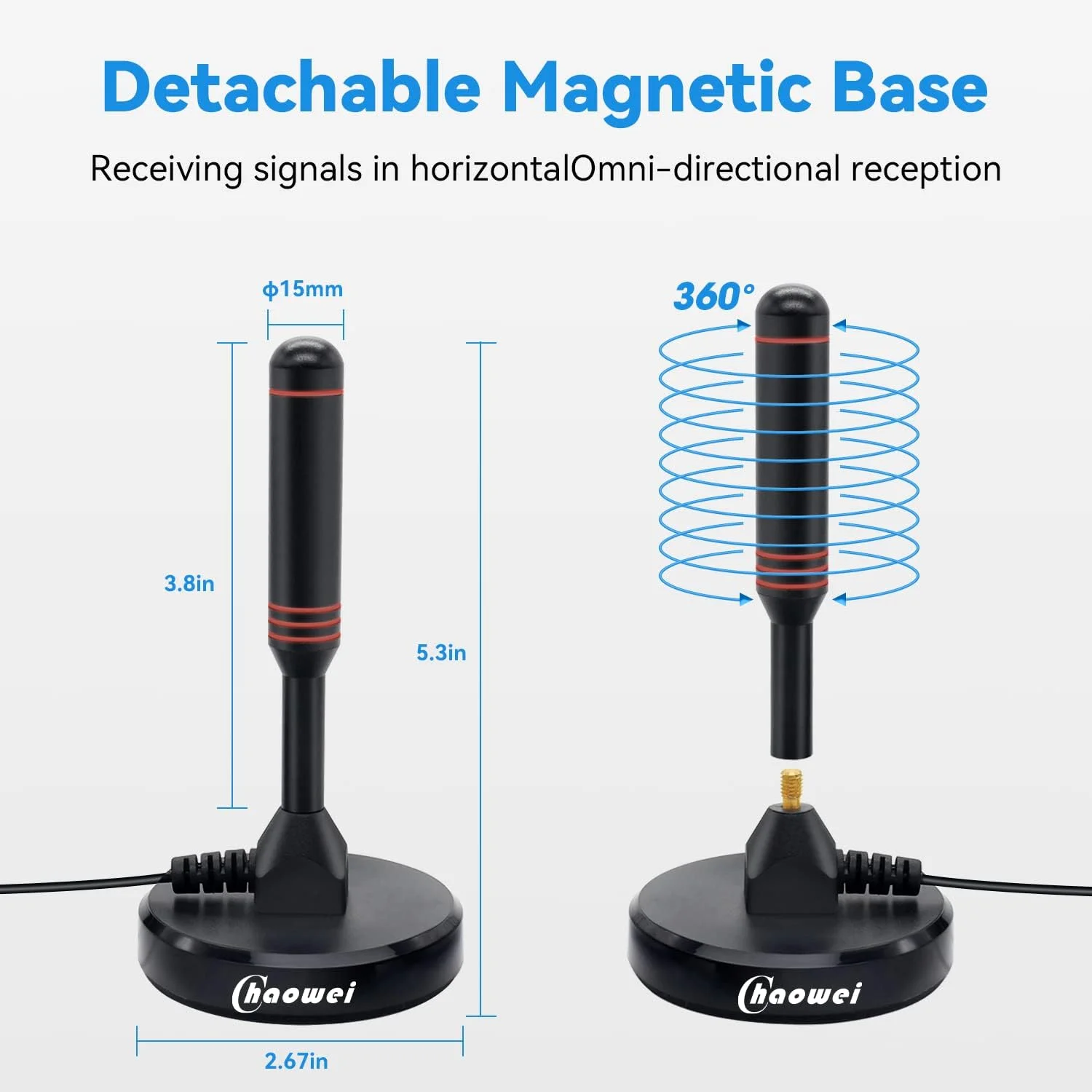 آنتن تلویزیون دیجیتال HD Chaowei با پایه مغناطیسی، کابل آنتن کواکسیال 16.5 فوت - آنتن تلویزیون قابل حمل داخلی و خارجی برای تلویزیون های 4K 1080p آنتن تلویزیون دیجیتال HD Chaowei با پایه مغناطیسی، کابل آنتن کواکسیال 16.5 فوت - آنتن تلویزیون قابل حمل داخلی و خارجی برای تلویزیون های 4K 1080p