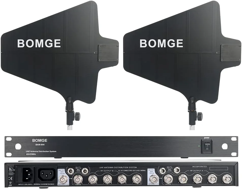 سیستم توزیع آنتن بی‌سیم UHF BOMGE، آنتن‌های جهت‌دار فعال، 8 خروجی + 2 پورت Cascade، برد بلند 988 فوت، برای اجرای صحنه‌ای، عروسی، پخش در فضای باز