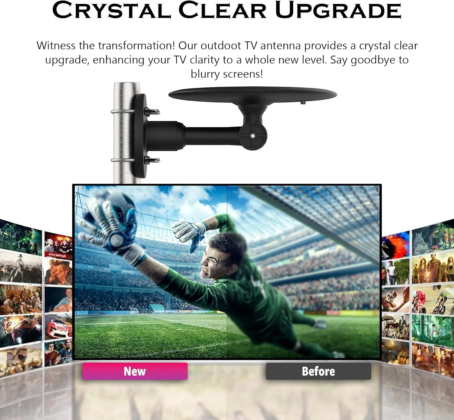 آنتن تلویزیون بیرونی Bigefeixu - آنتن تلویزیون دیجیتال HD بیرونی، آنتن تلویزیون هوشمند دوربرد، پشتیبانی از 4K 1080p HD تلویزیون هوشمند VHF UHF، مناسب برای اتاق زیر شیروانی یا فضای باز، مقاوم در برابر آب و هوا، کابل 10 متری (مشکی)